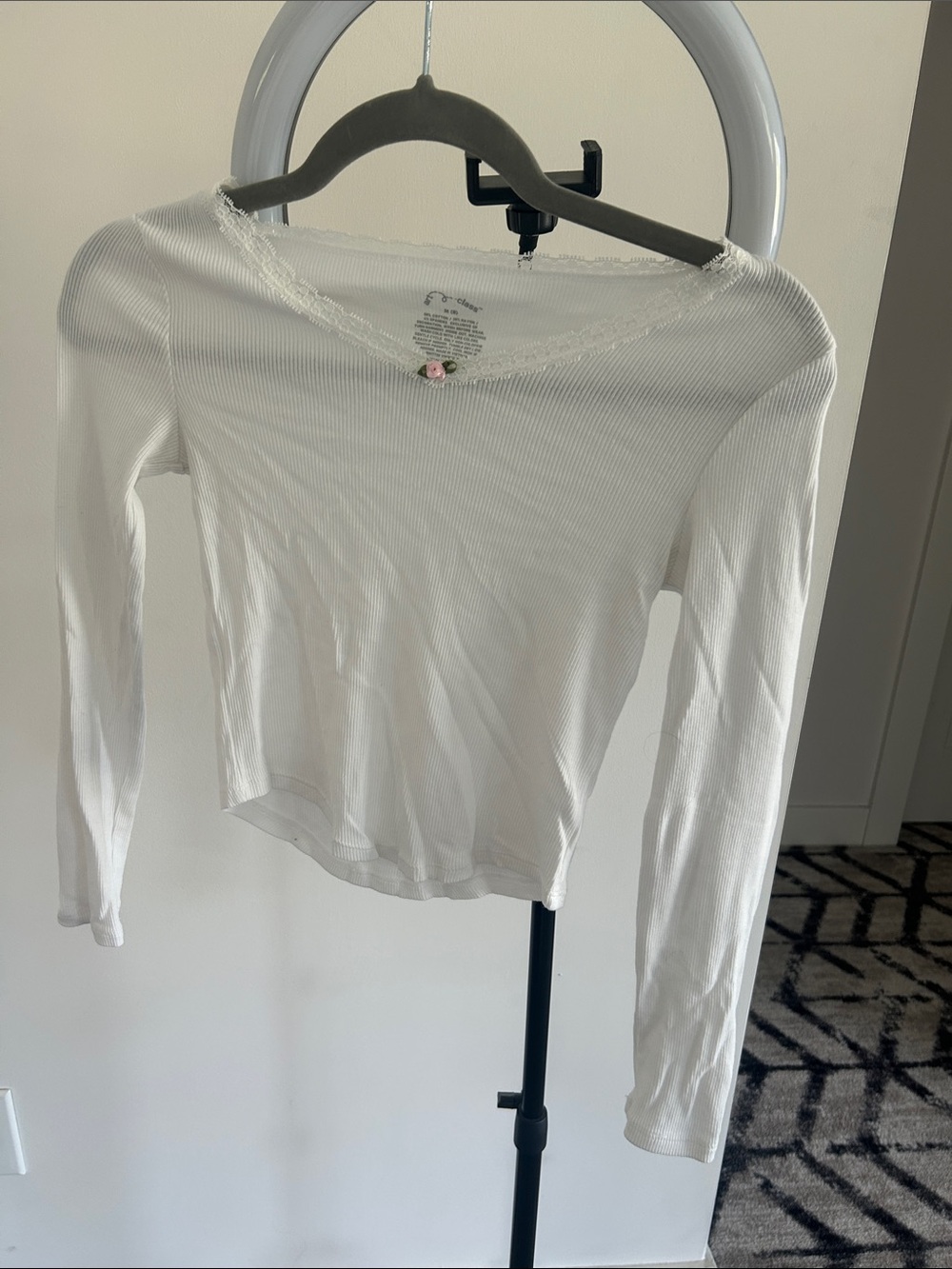Slim Ribbed Long-Sleeve Top in White